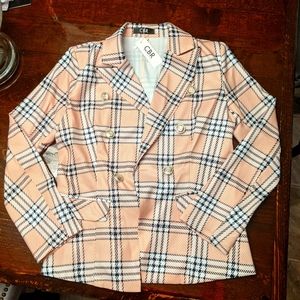 Plaid gold button blazer